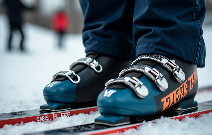 A pair of well-maintained ski boots and skis