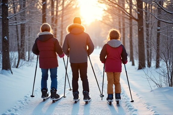 Family enjoying a cross-country skiing trip
