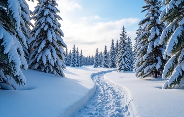 Scenic view of a snowshoeing trail