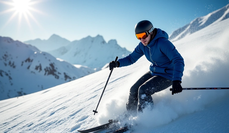 A person skiing down a snowy mountain, representing winter sports activities and data collection in a secure manner.