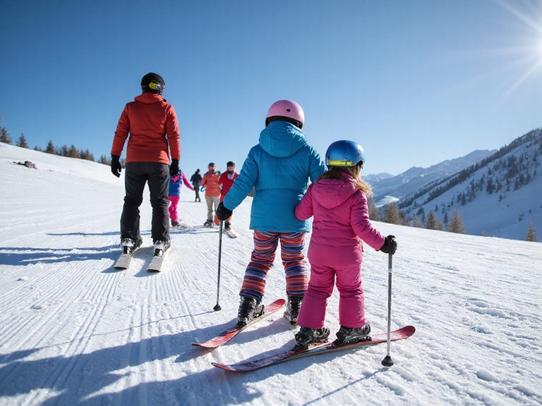 Kids learning to ski with an instructor