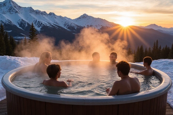 Outdoor hot tub with mountain view