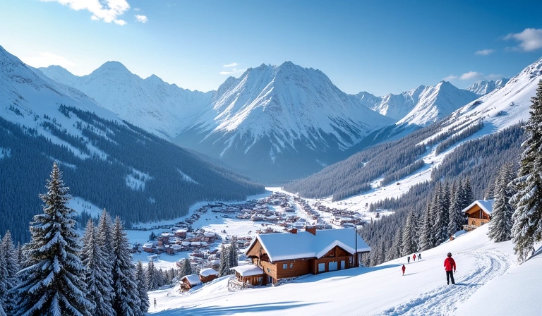 Panoramic view of Grand Summit Peaks Resort in winter
