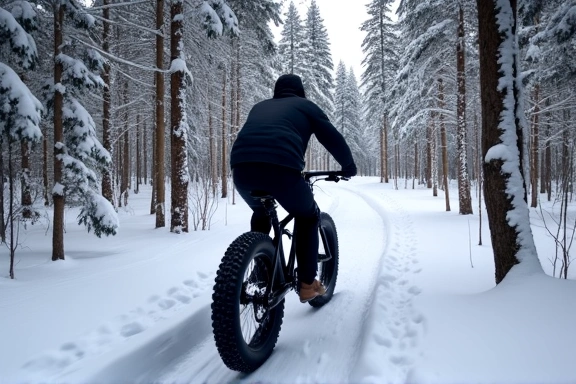 Person riding a fat bike on a snowy trail
