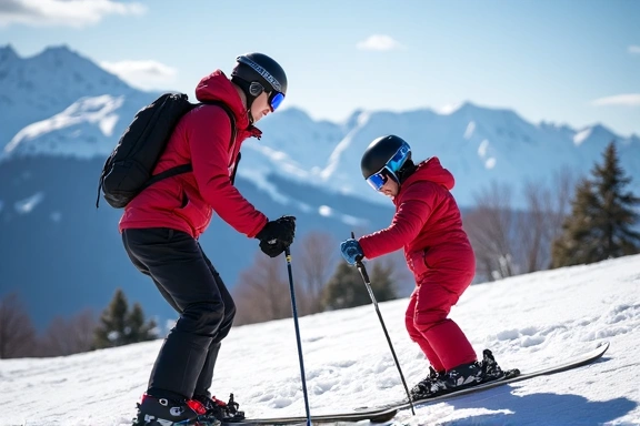 Ski instructor teaching a child