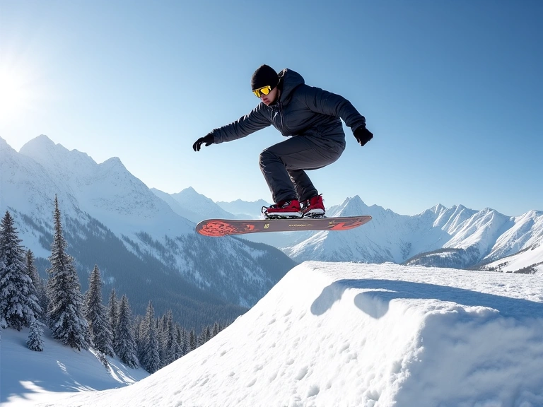 Snowboarder mid-air in a terrain park